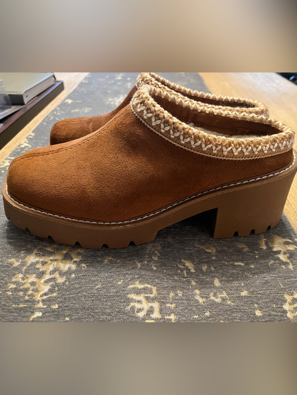 Steve Madden Chestnut Suede Shearling Clog Mules